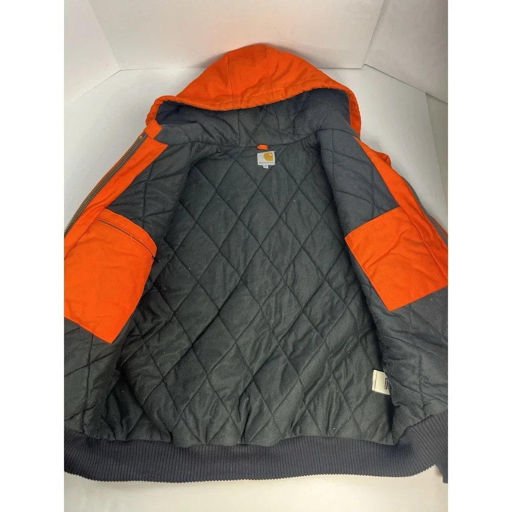 Vintage Carhartt Jacket J140 BLZ Orange Mens XL Quilt Lined Hood Blaze USA Made